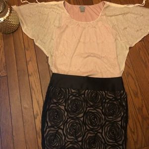 Charlotte Russe cream colored top w/black skirt
